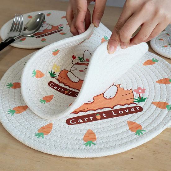 12/18/24/30cm Nordic Style Minimalist Thread Rabbit Carrot Placemat Pattern Household Cotton Anti-Scalding Cup Mat