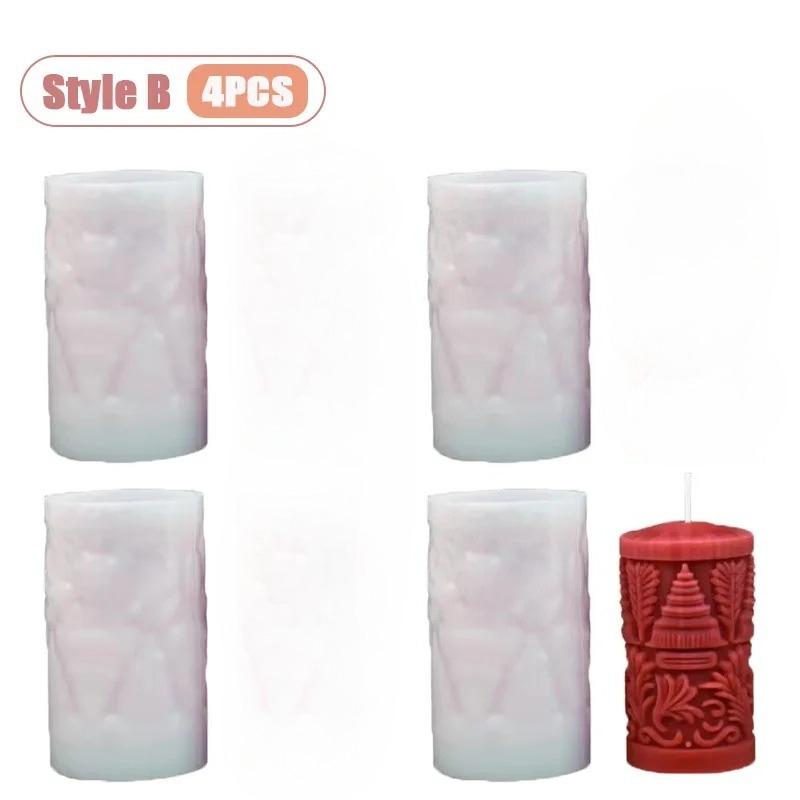 1-4PCS Christmas Cylinder Candle Mold Silicone Pillar Mold for DIY Aromatherapy Wax Candle Holiday Home Decoration Craft