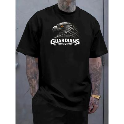 Europäische Größen Hardcore Guardian Style Bedrucktes Herren-T-Shirt | Sommer Atmungsaktiv Kurzarm, Normale Passform Täglich Lässig, Maschinenwaschbar, Rundhalsausschnitt