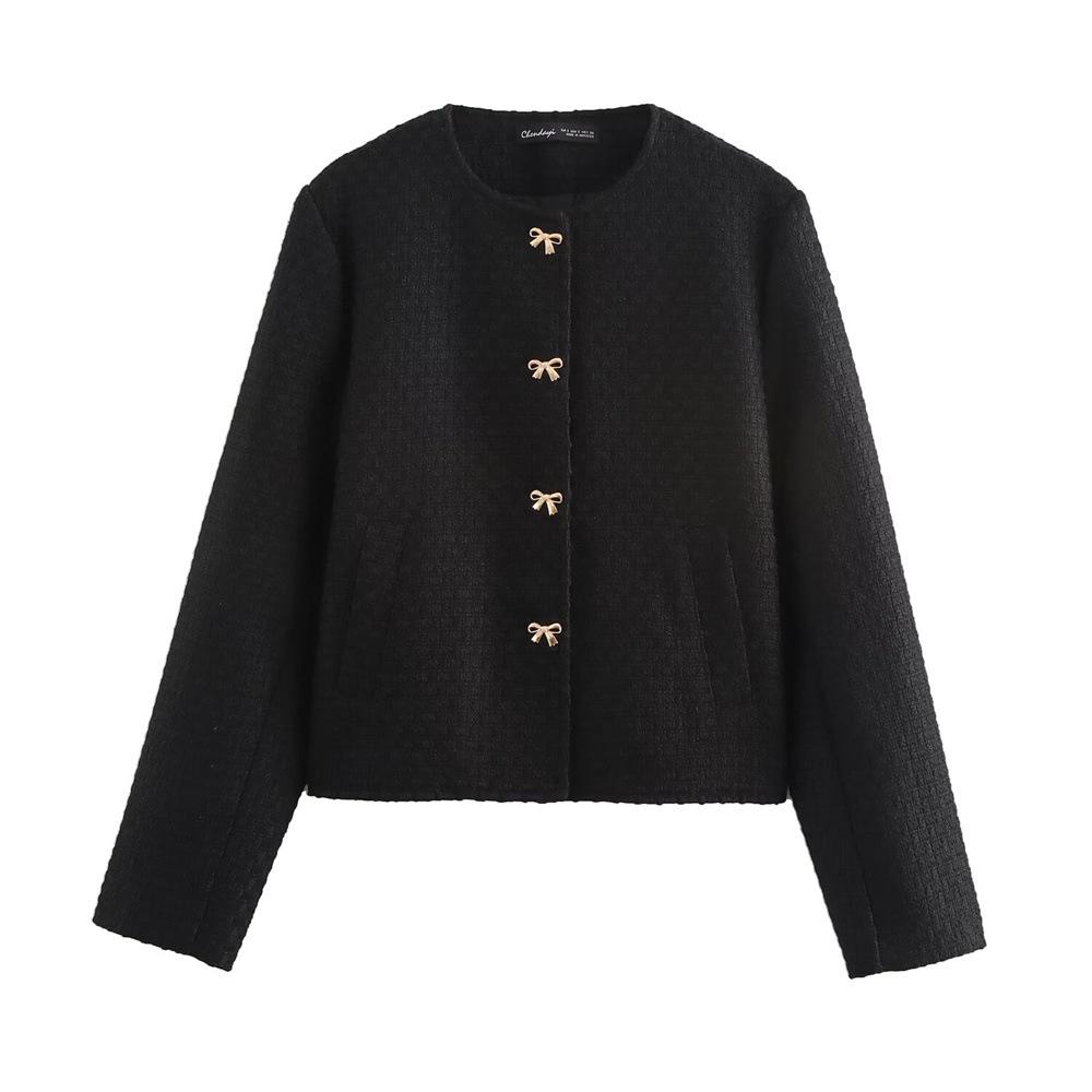 

2024 Autumn/Winter Women s Versatile Bow Button Knit Coat XS