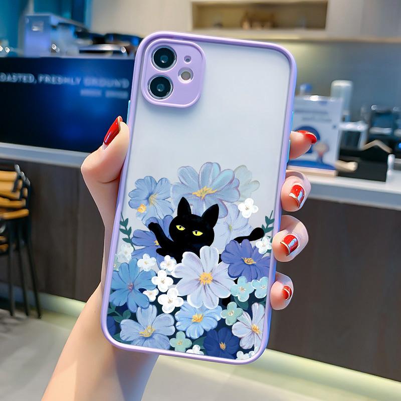 

Cute Black Cat Phone Cases for iphone 8 7 Plus SE2 XR X XS 16 13 12 11 14 Pro MAX 15 Plus Cartoon Hard Shockproof Covers Fundas iphone 15