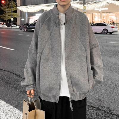 Herren-Strickjacke mit Stehkragen, locker geschnitten - Trendige amerikanische Strickware für Frühling und Herbst