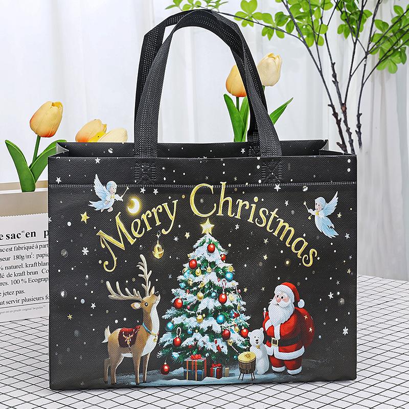 

1 шт. Большие подарочные пакеты на Рождество с ручками, многоразовые, с рисунками Санты, снеговика, рождественской елки - для праздничного шопинга, рождественских вечеринок