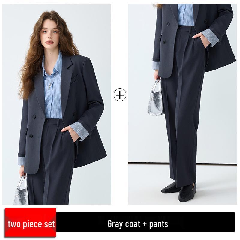 Dámský luxusní ležérní oblek: Podzimní profesionální styl s temperamentem, obsahuje sako a kalhoty se širokými nohavicemi