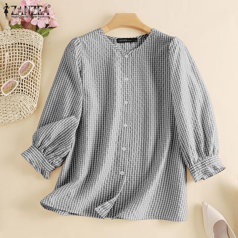 

ZANZEA Женская повседневная летняя блузка с v-образным вырезом и рукавами 3/4