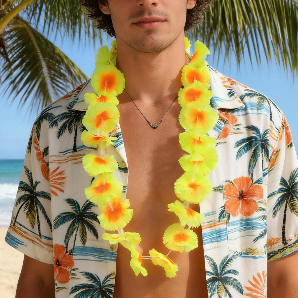 36Pcs Hawaiian Flower Garland Artificial Lei Wreath for Tropical Party Decor Room Wall Hanging Necklace Craft DIY Hair Clip