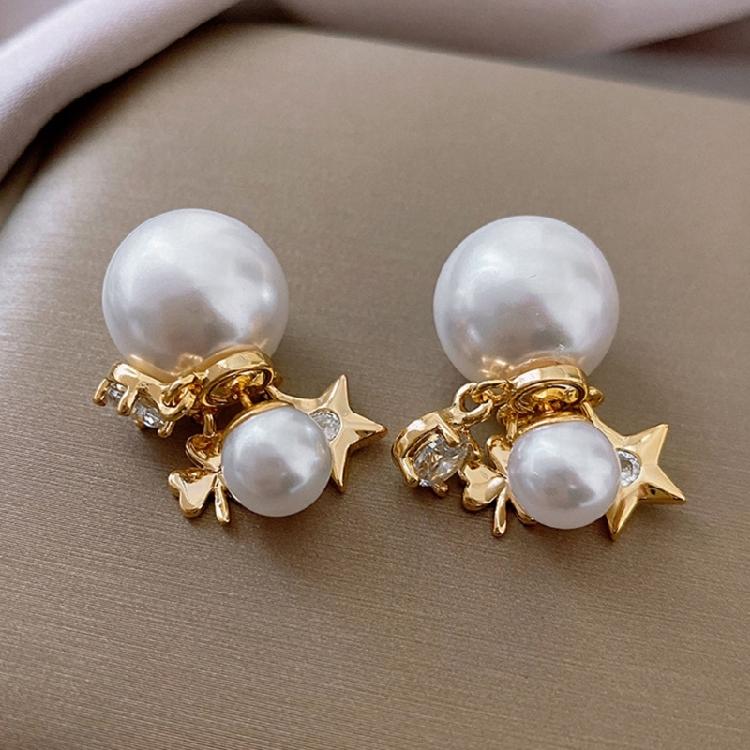 Versatile Silver Tone Earrings With Zircon Accent Imitation Pearls Detail Comfortable Wear Designs