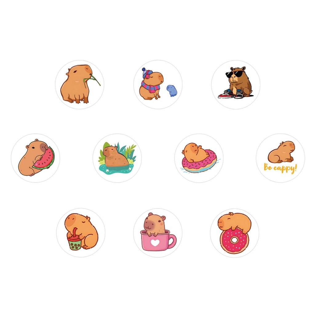 Cartoon Capybara Stickers (500/Roll) - Kids' Rewards, Colorful Notebook, Guitar Decorations