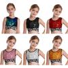 Kids Girls Sparkling Sequin Sleeveless Crop Top Round Neck Criss Cross Waistline for Hip Hop Dance Performance Stage Show
