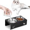 Elevated Cat Bowls 15° Tilted Stand Anti Vomiting Raised Cat Dishes with Stainless Steel Bowls   for Food and Water for Cats
