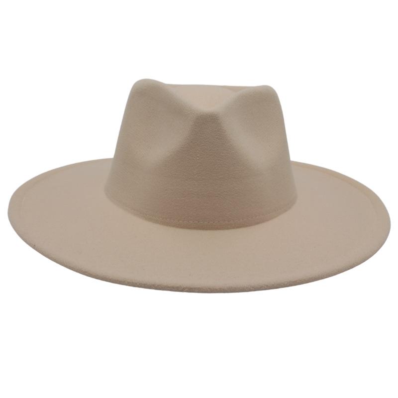 Big Brim Top Hat Women'S Coat With Hat Felt Hat Solid Color Cashmere Jazz Hat