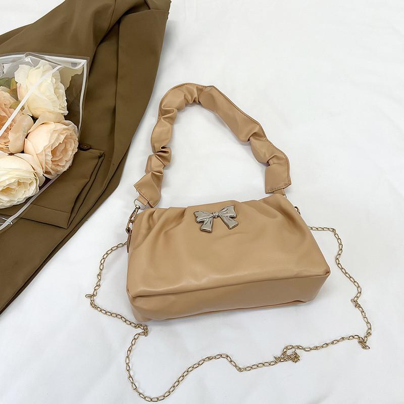 

Chic Minimalist 2024 Pu Shoulder Bag With Ruffles And Bow For Trendy Girls хакі