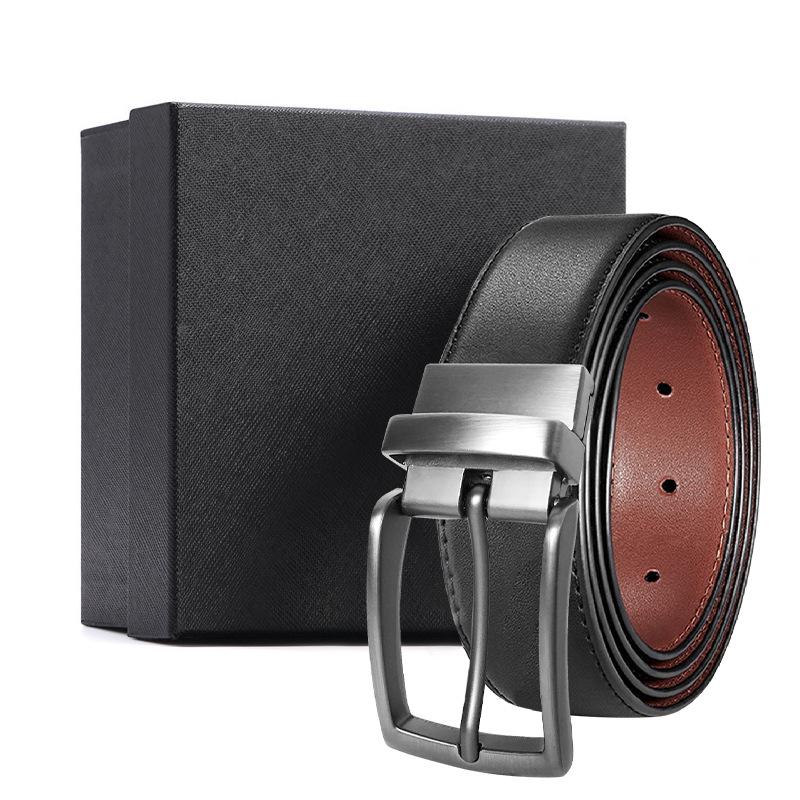 eather in uckle Belt en's Belt ift Box owhide Men's Business Casual Jeans ouble-ided Simple Belt
