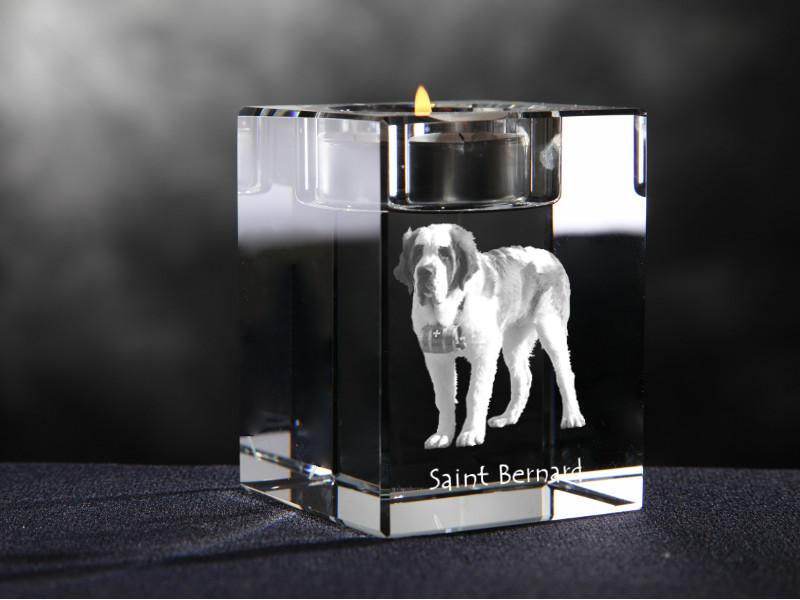 St. Bernard, Saint Bernard, Alpine Mastiff, Bernhardiner – Candle holder with dog photo, crystal tealight holder | Art-Dog