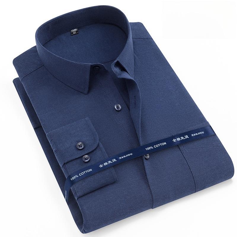 New 100% Pure Cotton Shirts Oxford Men Solid Color Shirt Long Sleeve Regular Fit Men Pocket Casual Autumn Male Shirt 7XL 8XL