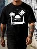 Coastal Dolphin Palm Sunset Unisexs Tee Cotton Short Sleeve Loose Summer Beach Vacation Casual Daily Male Street Tops For Adult Unisex