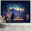 Window Cat Tapestry Landscape Background Hanging Cloth Cure Dream Wall Cloth Bedroom Living Room Bedside Decorative for Girls
