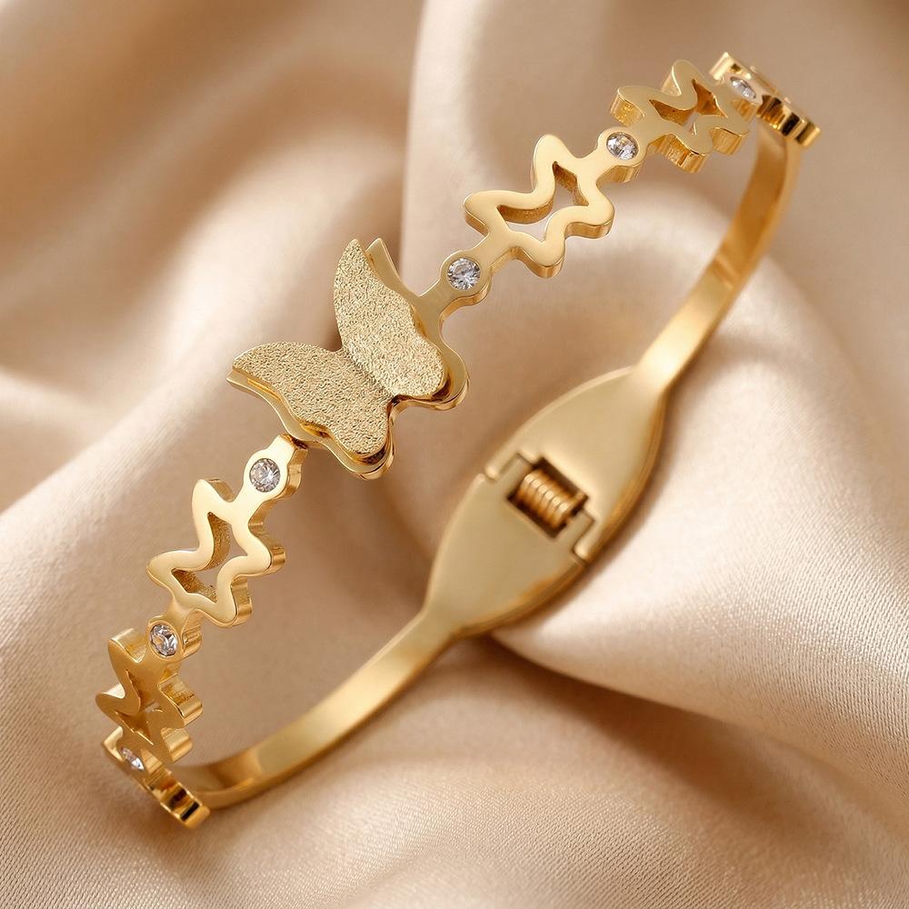 Bracelet Eco-friendly Steel Zircon Butterfly Titanium Steel Bracelet One Size(18CM~21CM)