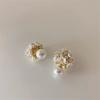 White Shell Flower Imitation Pearl Stud Earrings for Women Ball Double Side Elegant Earrings Set Exquisite Vintage Fashion Jewelry