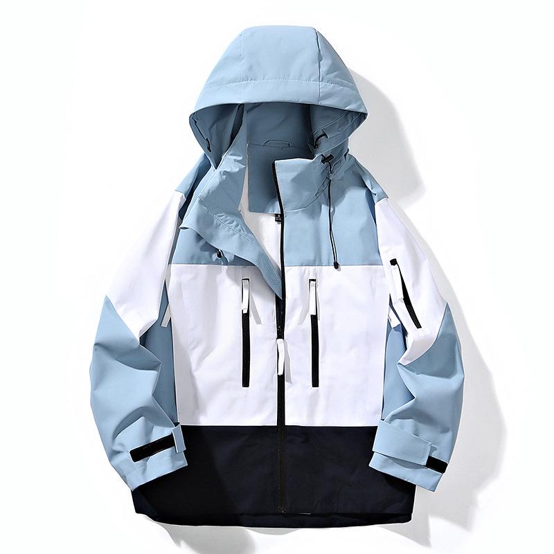 Unisex Color Block Hooded Windbreaker: Windproof & Waterproof Mountaineering Jacket for Spring & Autumn