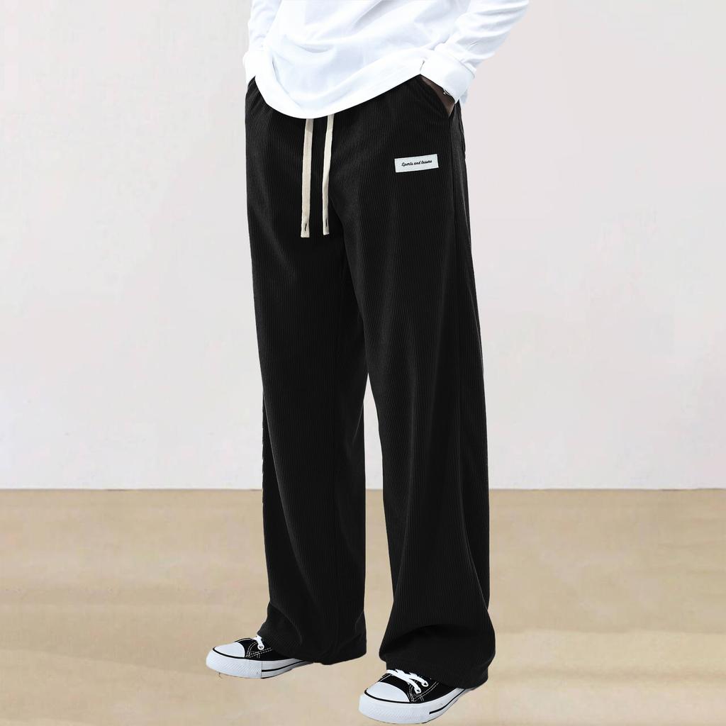 Autumn Mens Corduroy Casual Pants Fashion Loose Fit Pants Straight Sweatpants Elastic Waist Drawstring Outdoor Streetwear