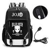 Anime JOJO Jonathan Joestar Golden Experience Backpack School Bookbag with USB Port Laptop Compartment for Boys Girls Travel Bag
