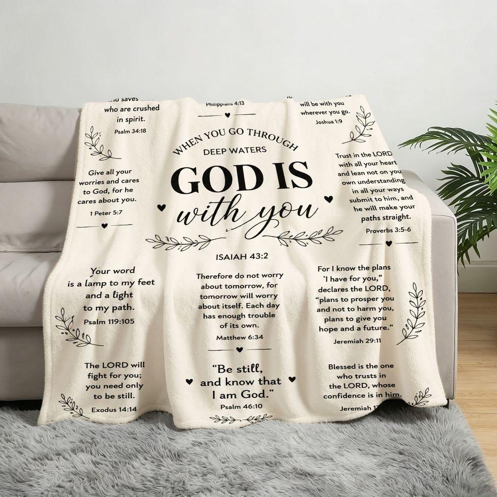 Inspirational Scripture Flannel Throw Blanket Bible Verse Text Print Soft Warm Cozy Blanket for Sofa Bedroom Religious Faith Gift