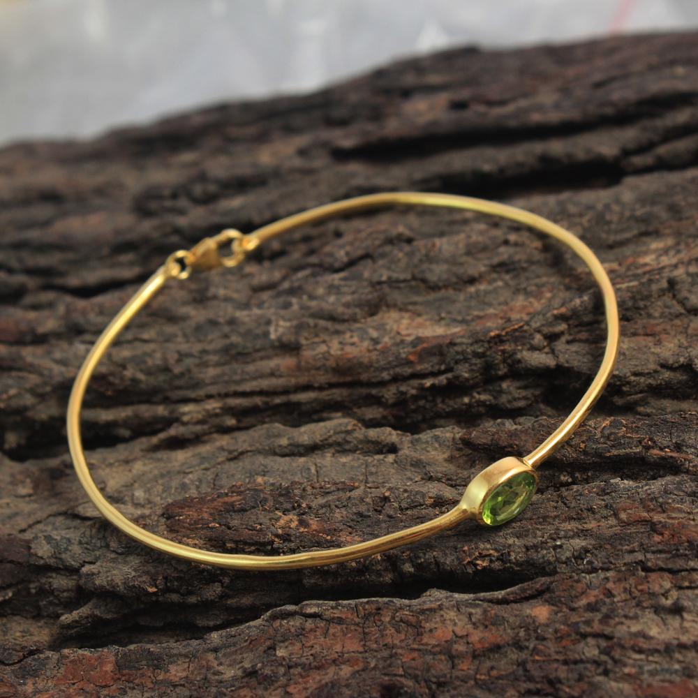 Перидот Драгоценный камень Желтое золото Позолоченный браслет 100% стерлингового серебра — фото 3