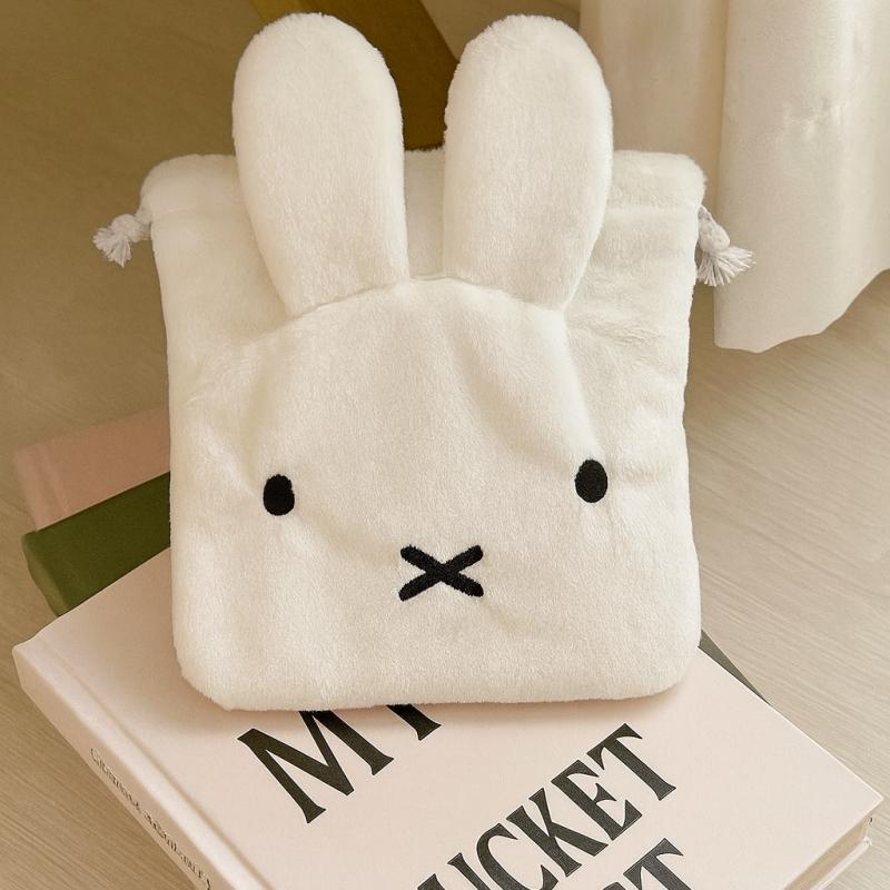 Kawaii Anime Cartoon Mify Plush Cosmetic Bag Cute Pink Plush Portable Storage Bag Coin Purse Drawstring Bag Holiday Gifts