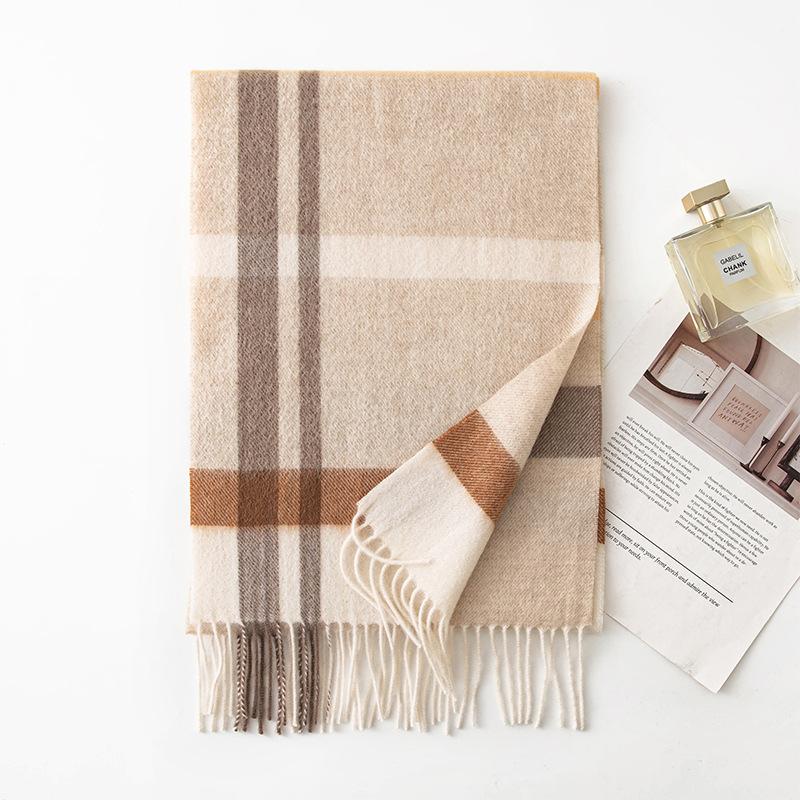 

Pure Cashmere Scarf Plaid Women s Autumn and Winter Couple Style Warm Narrow Version Foreign Style Versatile Light Color Scarf 180*30cm