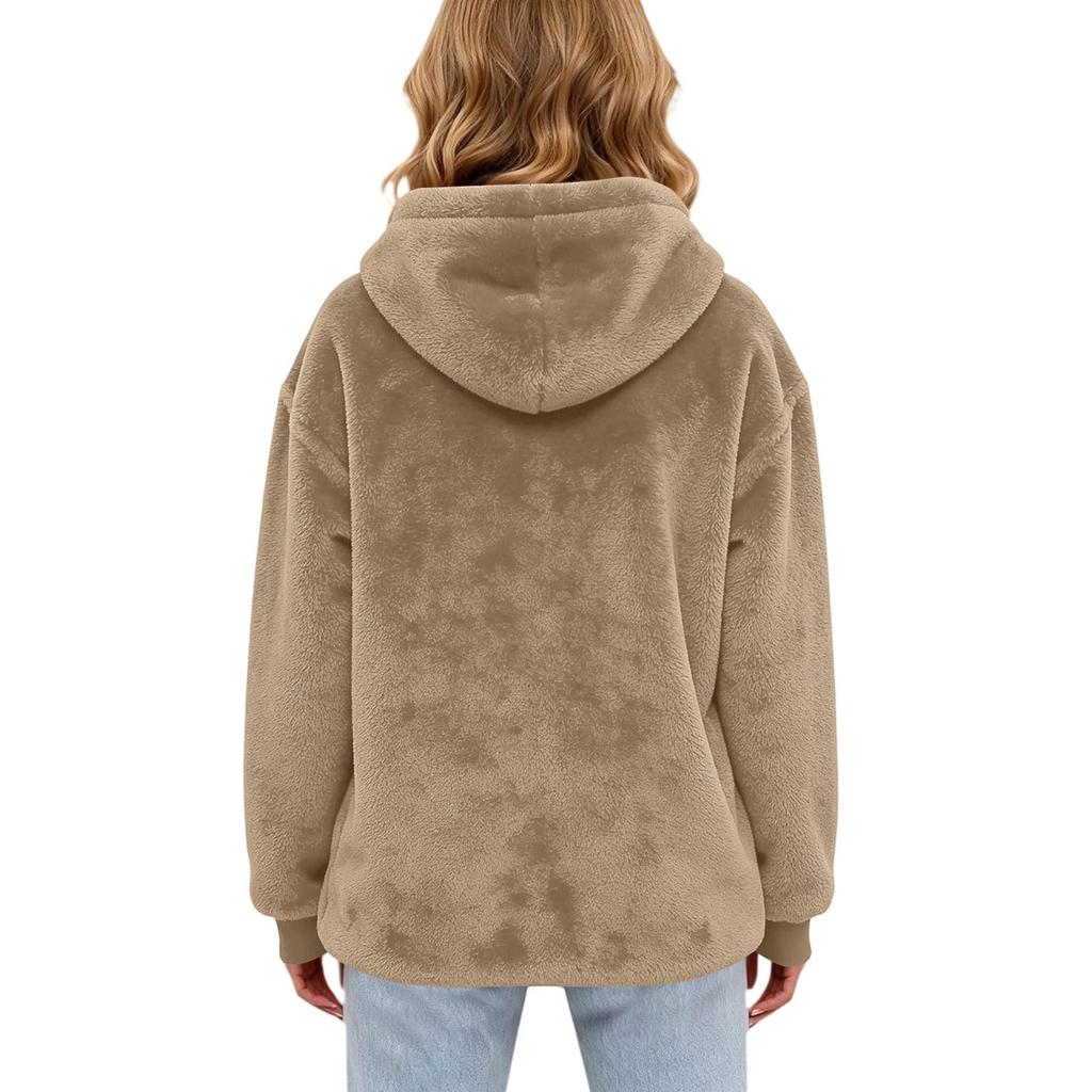 Women's Casual Color Hoodie - Loose Fit Plush Pullover Sweatshirt for Everyday Wear