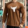 Autumn Men's Long sleeved T-shirt Bull Head Pattern Men's Fitness T-shirt Polyester Elastic Sports T-shirts Breathable Gym clothing