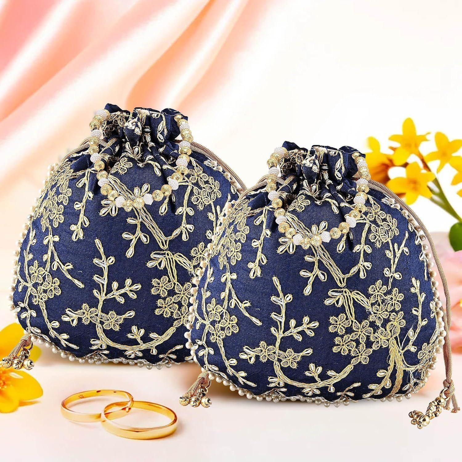 

Pack of 2 Potli Bags for Ladies & Girls | Women Shagun Pouches for Festive Seasons | Embroidery Batwa Bag Bridal Purse -Dark Blue