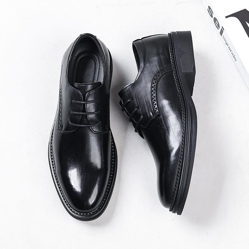 

Популярные туфли с острым носком, мужские черные повседневные кожаные туфли, простые ретро-туфли на шнуровке, официальные мужские туфли, свадебные туфли 1236-W 38 чёрный