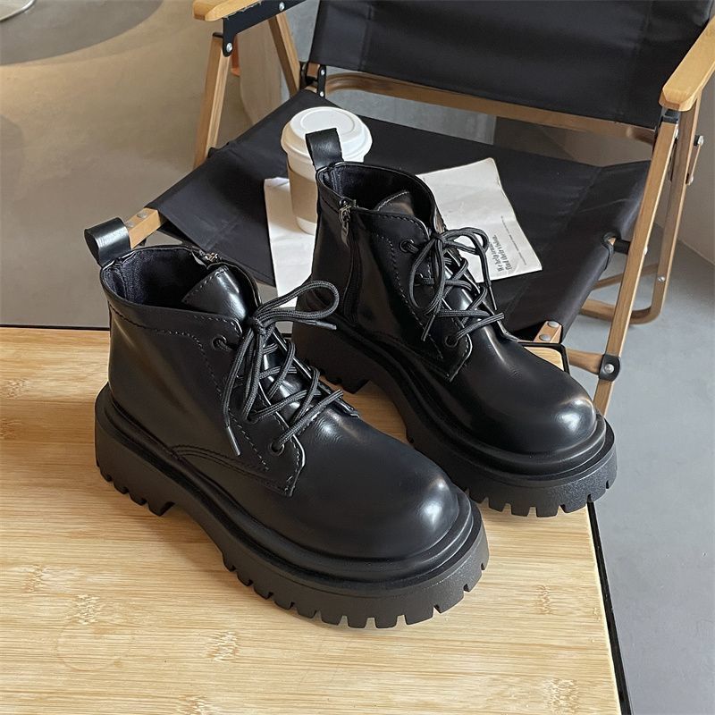 Korean Version of Thick-soled White Short Martin Boots Women's 2025 Autumn New Versatile Lace-up Heightening Muffin Bottom Small Short Boots