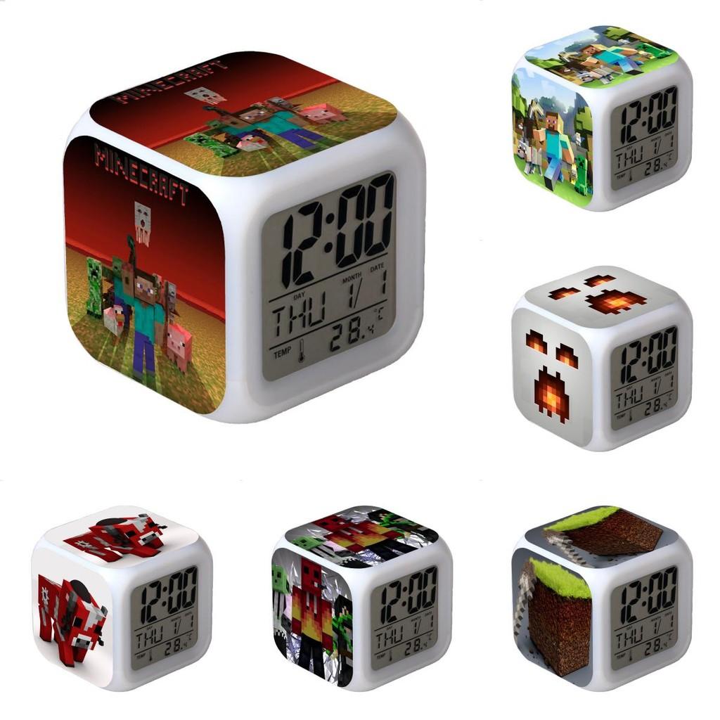 Minecraft Alarm Clock Led Night Light Colourful Changing Desktop Decoration