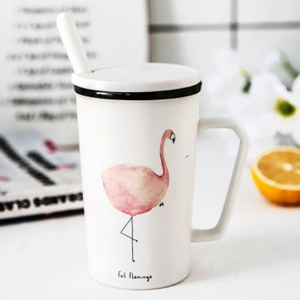 

Office Drinking Cup, Cute Couple Ceramic Mug with Lid Spoon Minimalist Creative Milk Coffee Cup 301-400ml