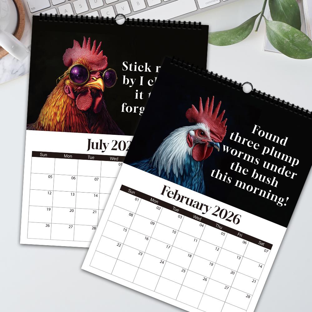 1pc 2026 Wall Calendar, Humorous Rooster Pictures, 12 Months Monthly Plan, Perfect Gift for Birthday, Christmas, New Year
