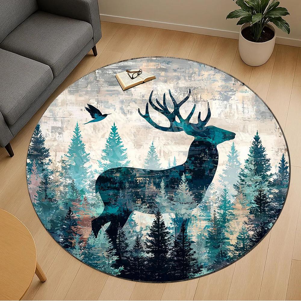1PC Deer Forest Office Round Area Rug, Under Office Chairs Bedroom Living Room Home Decor,Carpet for Office, -1110240