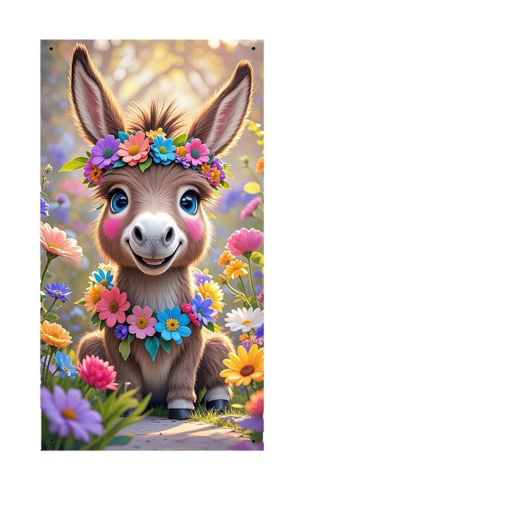 Easter Cartoon Calf Floral Door Banner - Spring Party Decoration