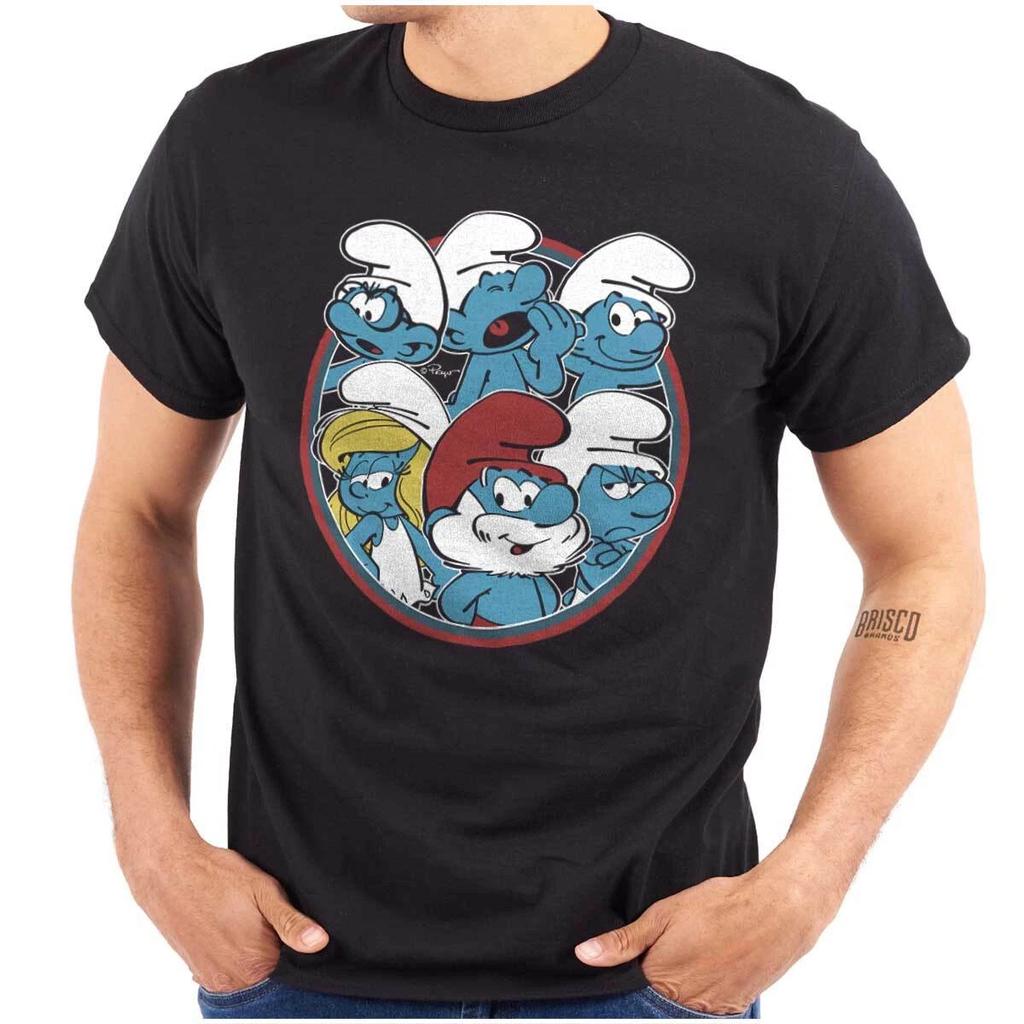 Vintage Retro The Smurfs Cartoon Characters Womens or Mens Crewneck 100% Cotton T-shirt Mens Tees Top Tee
