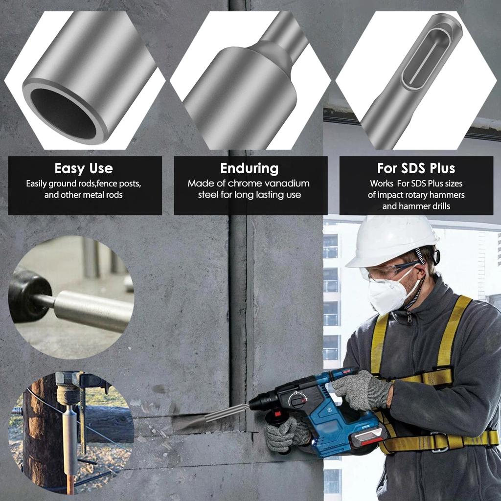 5Pcs SDS Plus Ground Rod Driver 8/10/12/16/20mm Earth Stake Grounding Rod High Hardness for SDS Plus Rotary Hammer Drill Power