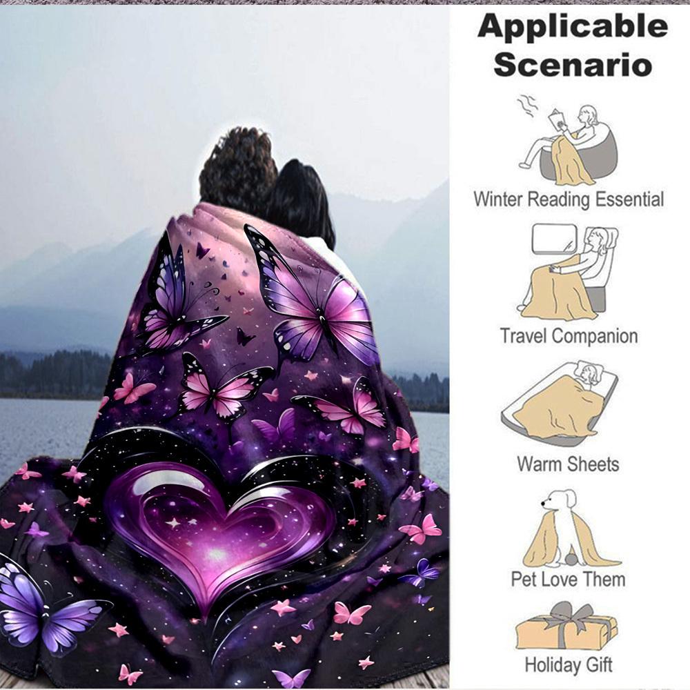 1pc Butterfly Heart Print Blanket   Lightweight Flannel Throw Blanket For Sofa, Bed, Living Room, Office, Outdoor Travel, Camping