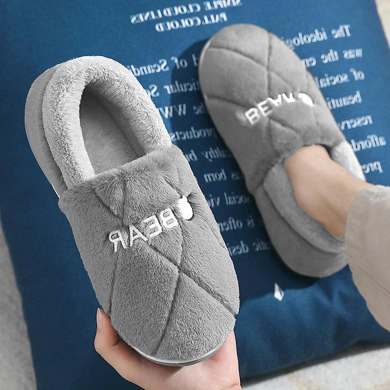 Fashion Winter men's bag heel cotton shoes Home Warm Plush Couples slippers Men Indoor Flats Anti-slip Women Furry Slippers Zapatos