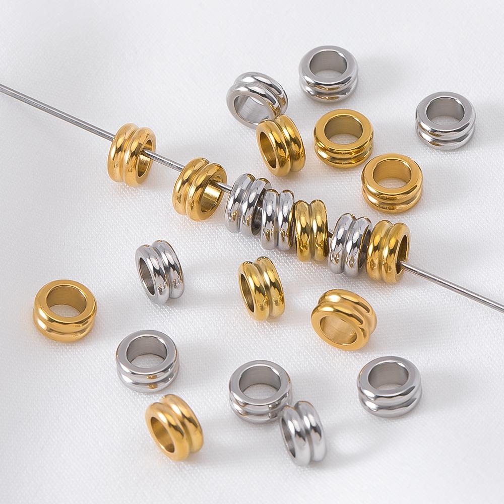 10pcs Stainless Steel Spacer Loose Bead Big Hole Beads Bamboo Drum Columnar Charm Pendant Bracelet Necklace DIY Jewelry Making