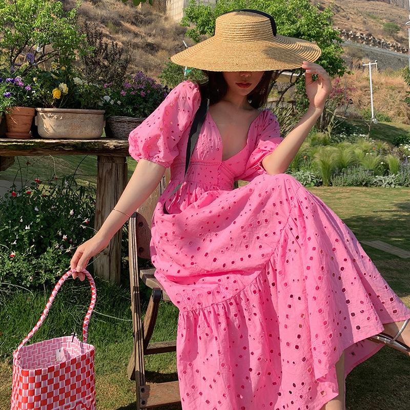 

YYFS Женская мода лето-весна в горошек с коротким рукавом и v-образным вырезом с высокой талией повседневные платья XL