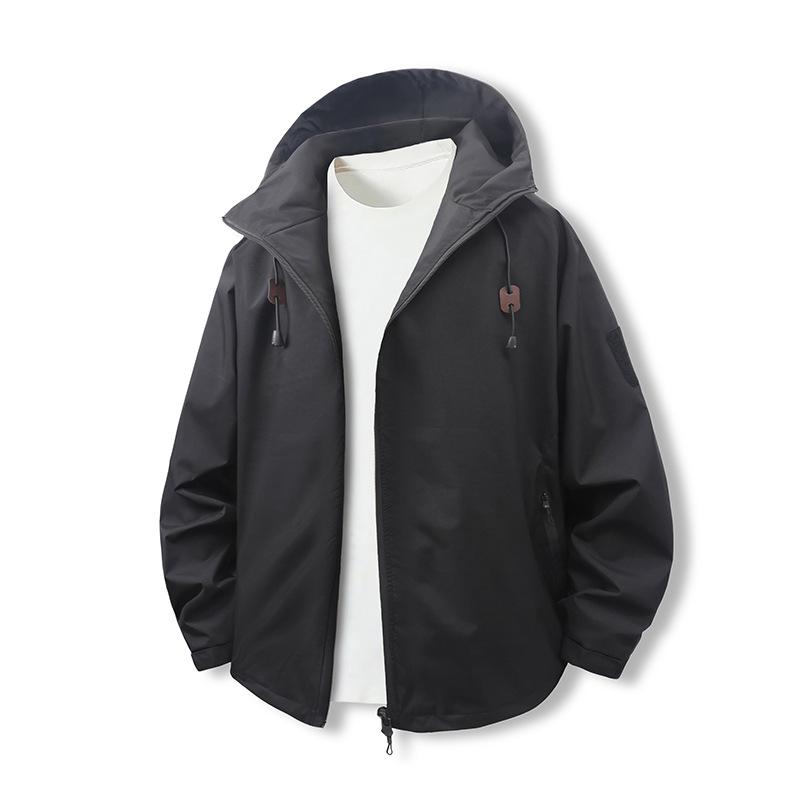 

Мужская демисезонная куртка-ветровка с капюшоном в повседневном стиле с трехслойной защитой. M чёрный