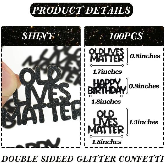 Old Lives Matter Happy Birthday Confetti, Glitter Black Funny Birthday Table Scatters, OLD LIVES MATTER Sprinkling Decorations for Men Women 30 40 50