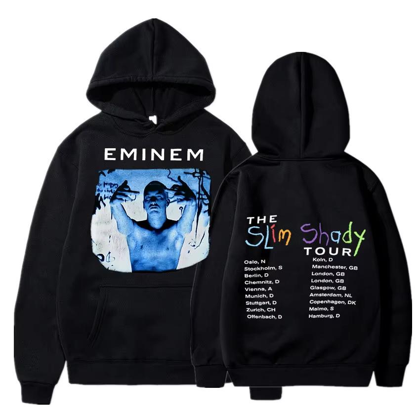 Eminem The Slim Shady Tour Vintage Portrait Front & Back Print Hoodie Unisex Hip Hop Casual Fashion Sweatshirt Warm Yet Not Bulky for Autumn & Winter