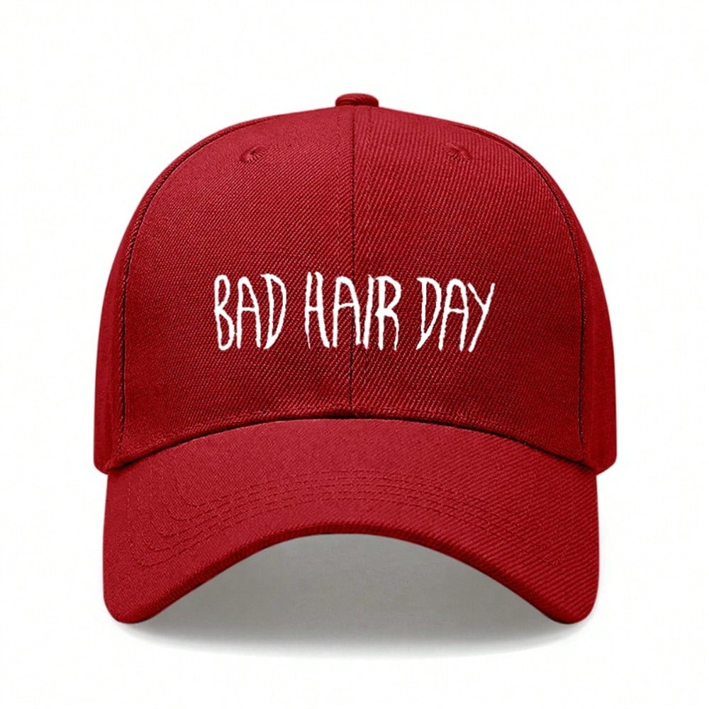 [Black Baseball Cap] Letter "BAD HAIR DAY" Print Polyester Adjustable Breathable Casual Streetwear Daily Wear Baseball Hat - Dad Cap